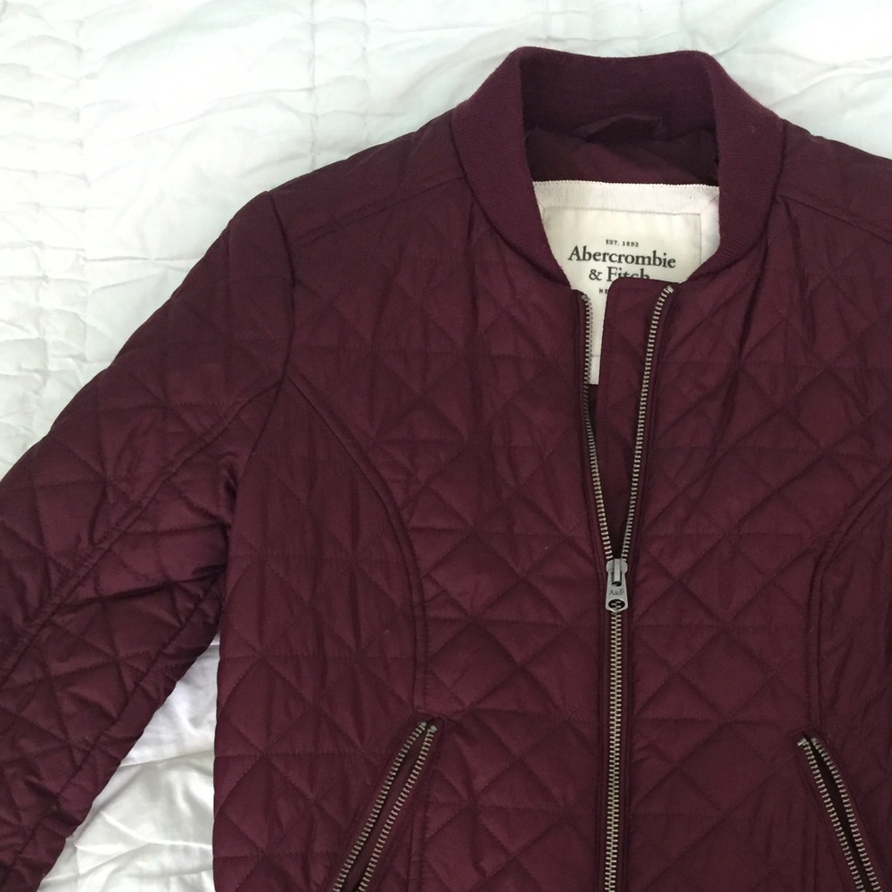 Abercrombie & Fitch Quilted Bomber Jacket in Deep Burgundy